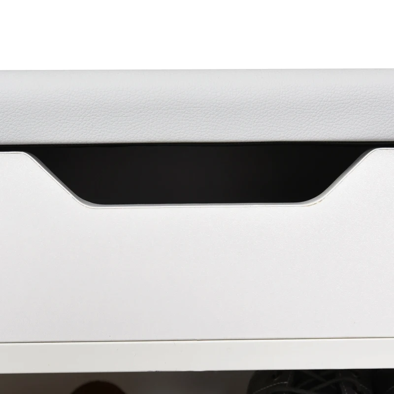 HOMCOM Zapatero Banco con Asiento Zapatero para Entrada Pasillo Cojín Acolchado 2 Estantes de Almacenamiento y 1 Cajón Carga Total 120 kg 63x30,5x45,5 cm Blanco