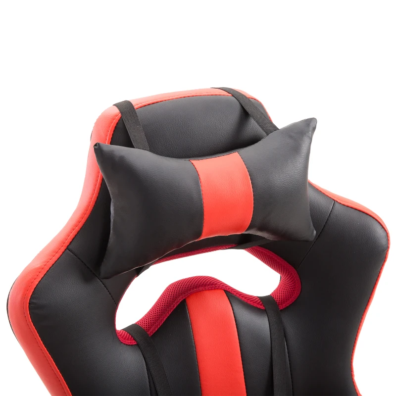 HOMCOM Silla Gaming Profesional Silla de Juego Oficina Ergonómica Estilo Deportivo Giratorio Reposacabezas y Cojín Lumbar Reclinable Altura Ajustable Cuero Sintético PU