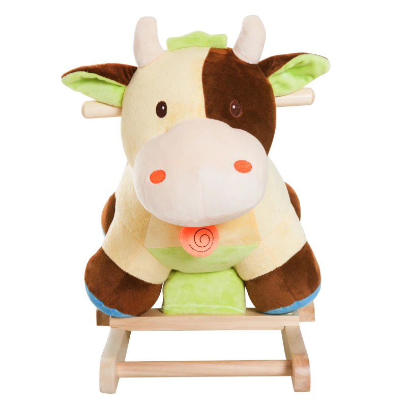 HOMCOM Caballito Balancín de Peluche para Niños +3 Años Forma Vaca 60x34x46cm