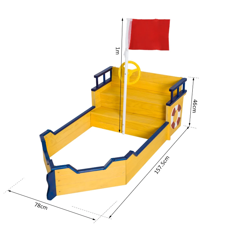 HOMCOM Arenero Niños Cajón Caja Parque de Arena para Juego Estilo Barco Juguete Playa Jardín Patio 157.5x78x46cm Madera