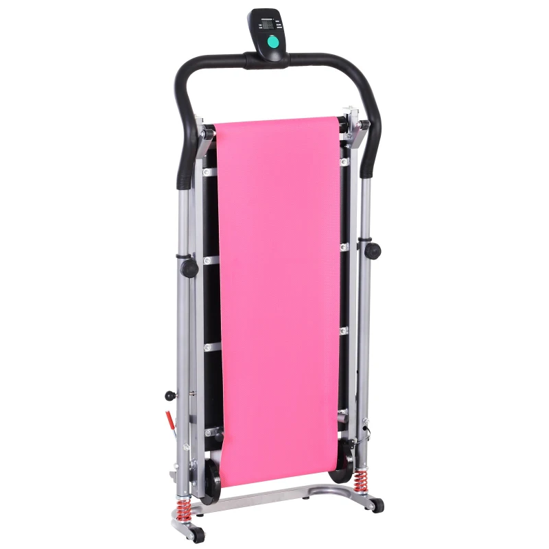 HOMCOM Cinta de Andar Manual Caminadora Plegable Portátil Pantalla LCD 2 Ángulos Reclinables Carga 110kg Altura 112-129cm