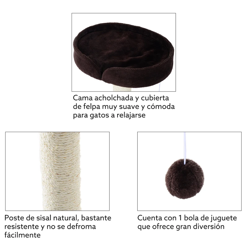 PawHut Rascador Gato 45x45x70cm Centro de Juego Arbol Gatos Cama Poste Arañar Juguetes