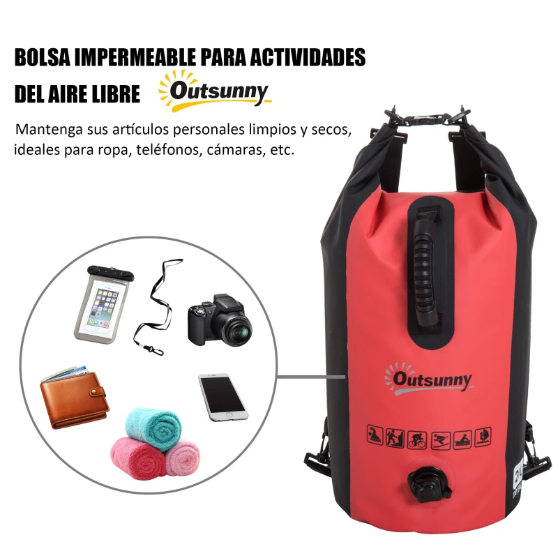 Bolsa Estanca 20L PVC Bolsa Seca Impermeable Mochila con Correa Ajustable para Deporte Aire Libre Φ25x61cm