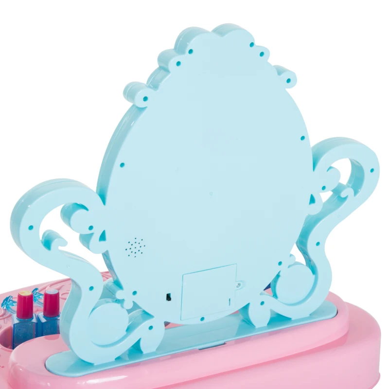 HOMCOM Tocador Infantil Princesa Mesita de Maquillaje con Luz y Sonido Secador de Pelo Accesorios Includios Cajón Extraíble 43.5x31.5x72.5cm