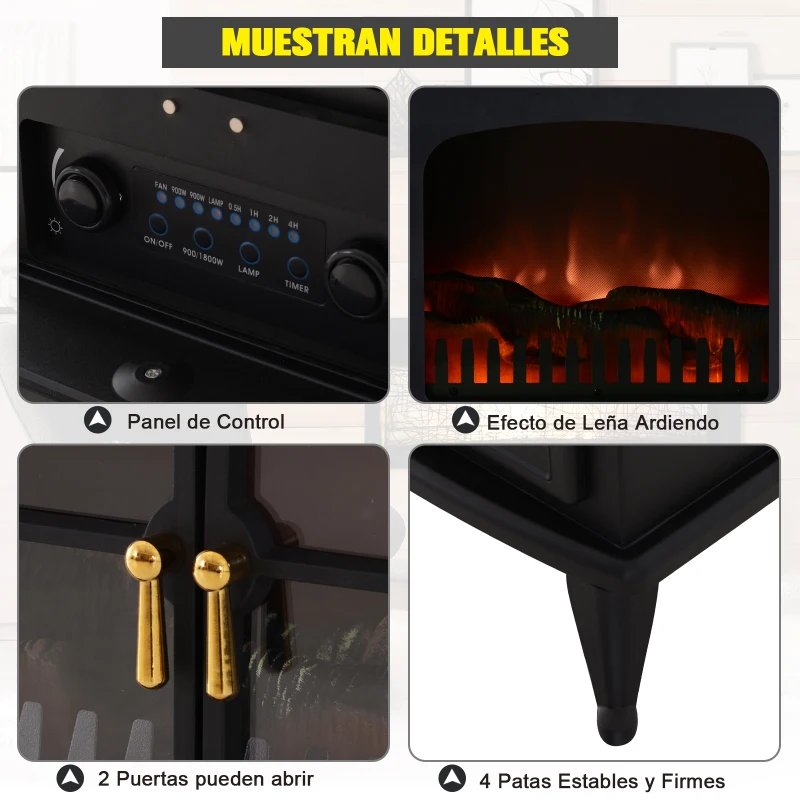 HOMCOM Chimenea Eléctrica con Mando a Distancia con Efecto Llama LED 42,5x28x54 cm Negro