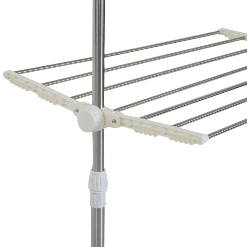 HOMCOM Perchero Burro Ajustable de Ropa Perchero Multiuso con Ruedas y Frenos Tendedero para Secado de Ropa Tubos de Acero Inoxidable 172x55x158cm