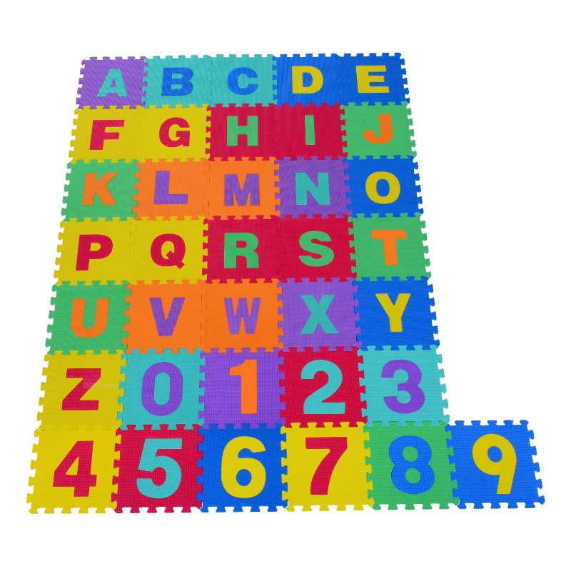 HOMCOM Alfombra Puzle Colchoneta Suave Juego para Niños 36pcs 3.34㎡ Números 0-9 y 26 Letras Alfabeto Goma Espuma EVA