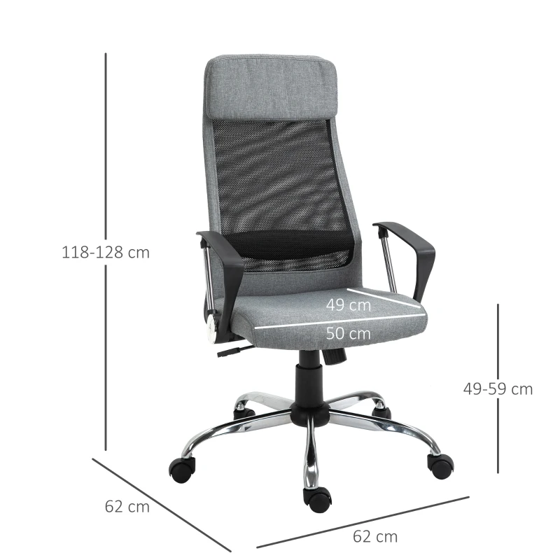 Vinsetto Silla de Oficina Ergonómica Silla de Escritorio Basculante Giratoria con Altura Ajustable del Asiento para Hogar Oficina 62x62x118-128 cm Gris