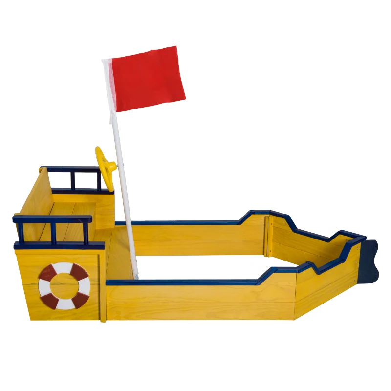 HOMCOM Arenero Niños Cajón Caja Parque de Arena para Juego Estilo Barco Juguete Playa Jardín Patio 157.5x78x46cm Madera