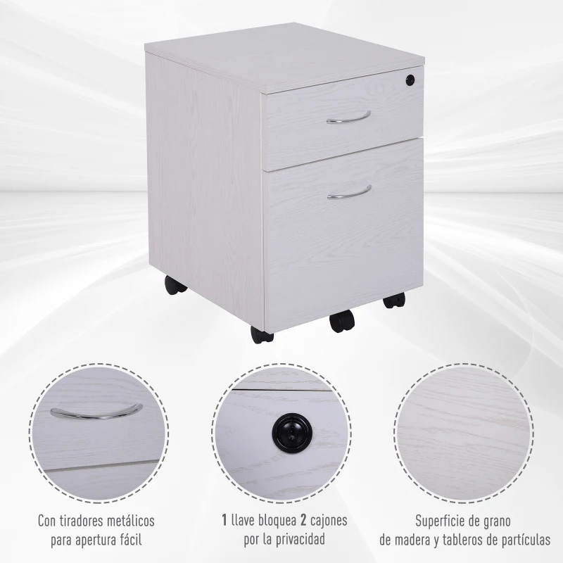 Vinsetto Cajonera Archivador con Ruedas Armario Archivador Móvil Cajonera Madera Seguro para Oficina con Llave para Organizar Documentos en Oficina o Hogar 40x44x54.6cm