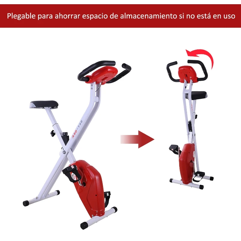 HOMCOM Bicicleta Estática Plegable Bicicleta de Ciclismo Vertical con Resistencia de  8 Niveles Pantalla LCD Asiento Ajustable Soporta hasta 110 kg 83x43x110 cm Rojo