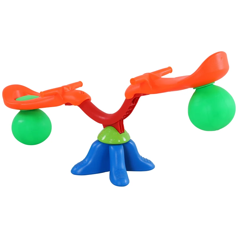Columpio Balancín Sube y Baja Giratorio 360° para Exteriores 126x39.5x66 cm Carga 25kg Cada Asiento Naranja Verde Azul