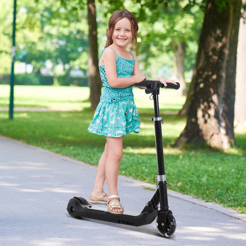 HOMCOM Patinete Eléctrico Niño 7-14 Años Scooter Manopatín Niño con Manillar Ajustable Plegable con Doble Freno Carga 45kg 70x34x70-84cm Estructura Aluminio Negro