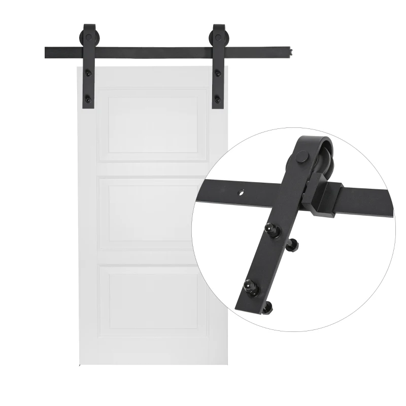 HOMCOM Kits de Accesorios para Doble Puerta Corredera de Granero Juego de Herrajes con Rodillo Rieles Tornillos Acero al Carbono Soporta 180 kg Longitud de 200 cm Negro