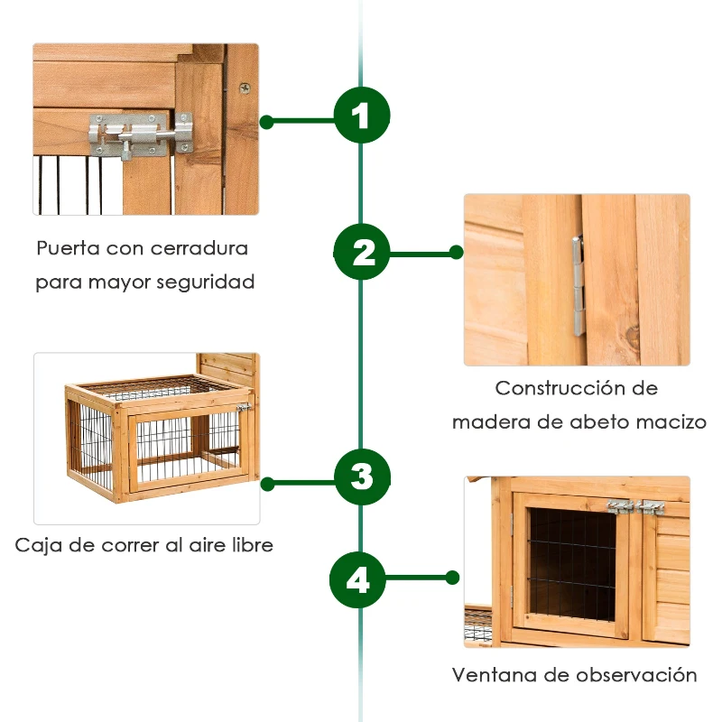 PawHut Conejera Pajarera Granja 133.3x62.2x99cm Madera Maciza con Techo