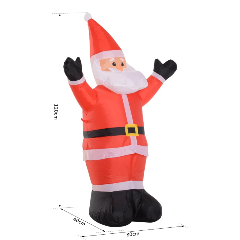 HOMCOM Santa Claus Inflable 1.2m Papá Noel Hinchable Decoración Navidad Iluminación LED con inflador para Interior Exterior 80x40x120cm