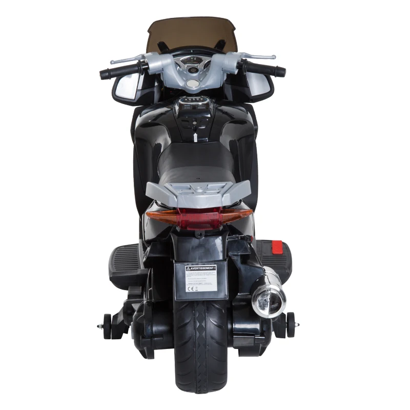 HOMCOM Coche Correpasillos Niños 3-8 años Moto Eléctrica Infantil 3-7 km/h Batería 12V Doble Motor con Luces y Música Ruedas Seguras 120x60x65cm Negro