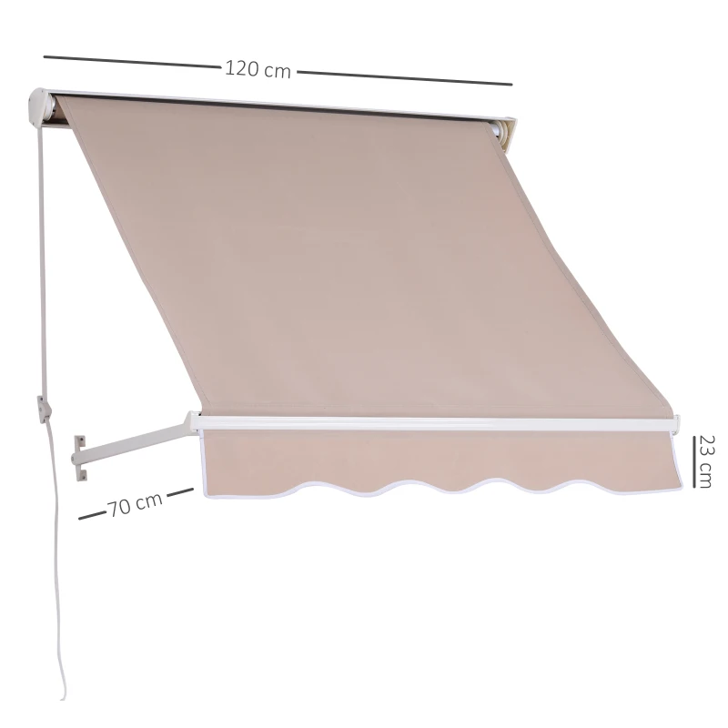Outsunny Toldo para Ventana o Puerta de Balcón Ángulo de Inclinación Ajustable Brazos Plegables 120x70cm Beige