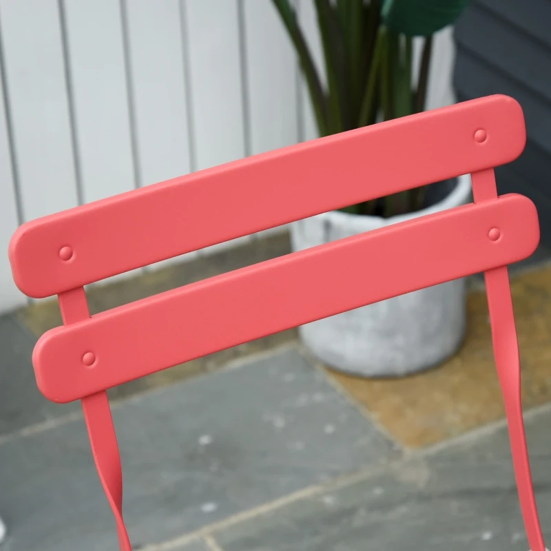 Outsunny Conjunto Muebles Plegables de Jardín de 3 piezas Mesa y 2 Sillas de Metal para Balcón Terraza Exteriores Ø60x71 cm Rojo