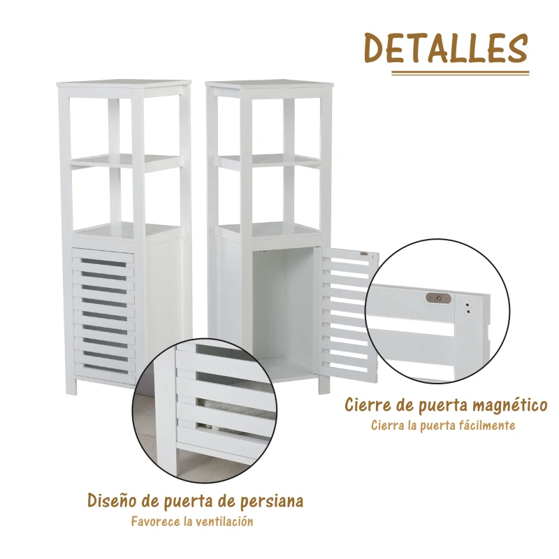 HOMCOM Armario de Baño Armario de Suelo Mueble Columna para Baño de 2 Estantes Abiertos Armario Organizador con Puerta de Persiana 40x35x125 cm Blanco