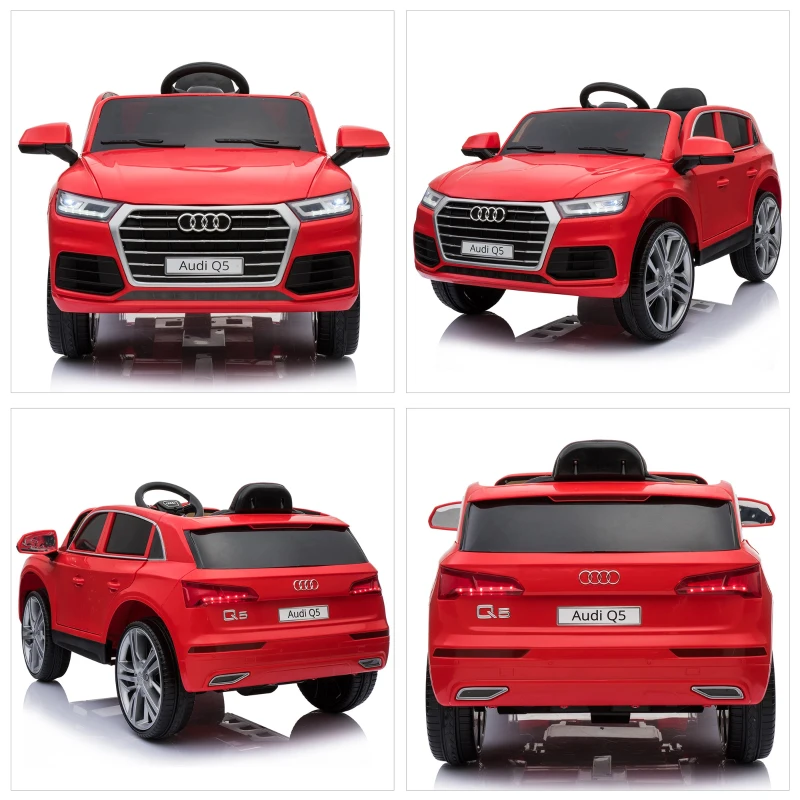 HOMCOM Coche Eléctrico para Niño +3 Años Audi Q5 con Mando a Distancia MP3 Luces y Sonidos Apertura de Puerta 116x75x56cm Carga 30kg Rojo