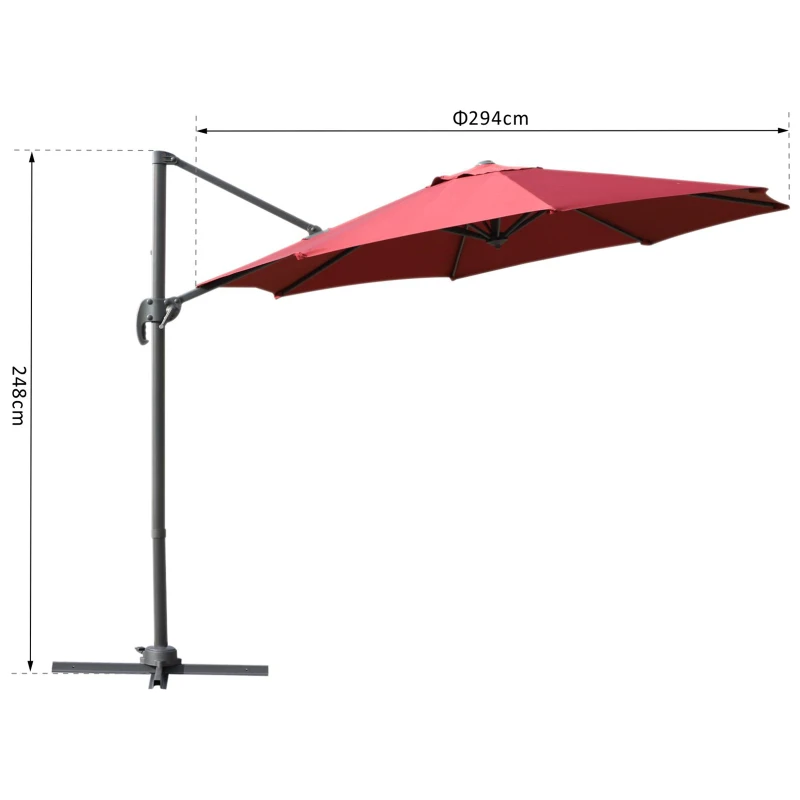 Outsunny Parasol Excéntrico Sombrilla Inclinable Φ2.94x2.48M con Manivela Tela de Poliéster Resistente a UV para Jardín Patio Playa Piscina Terraza Grande y Estable