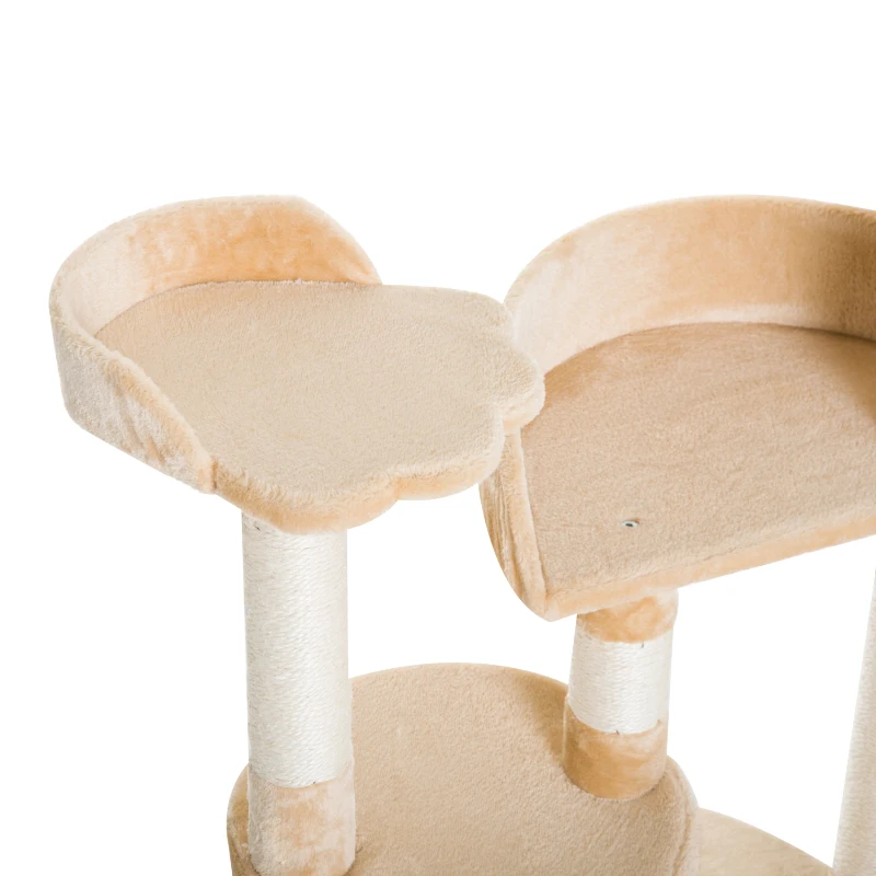 PawHut Rascador Árbol para gatos con Plataforma Caseta Tubo de Juego Postes rascadores Centro de Juego 60x60x96cm Tablero de Madera y Cubierto de Felpa Beige
