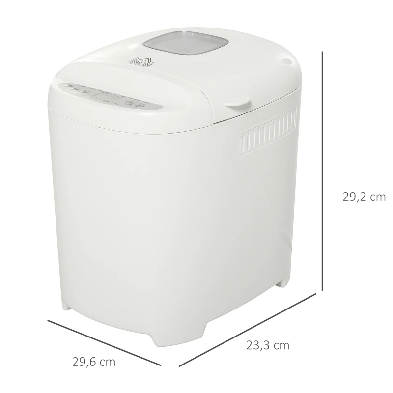HOMCOM Panificadora Automática con 11 Programas para Pan y Dulces con Pantalla LCD Temporizador Programable Inicio 13 Horas Acero Inoxidable 29,6x23,3x29,2 cm Blanco