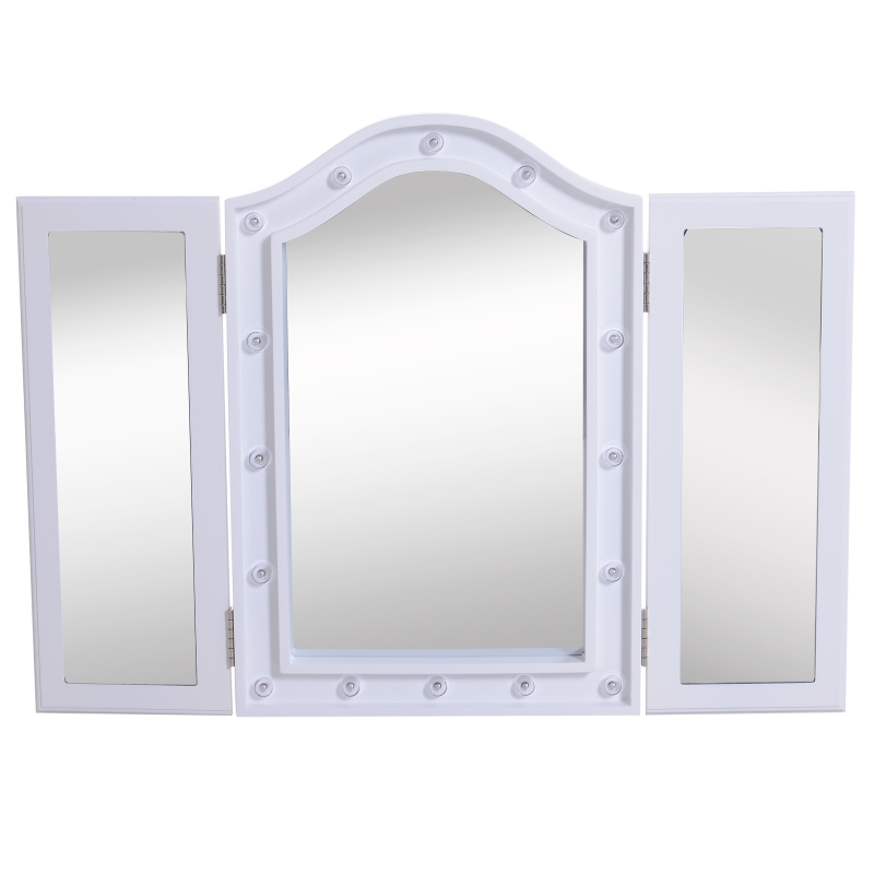 HOMCOM Espejo de Maquillaje con Luz LED Plegable Espejo Triple de Mesa Regalo Original para Mujer Cargo con Batería Espejo Cosmético con Iluminación 73x53.5x4.5cm