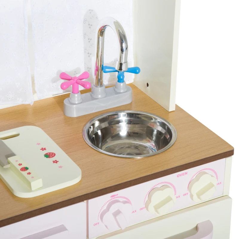 HOMCOM Cocina de Juguete de Madera Grande y de Lujo Juego de Imitación con Accesorios para Niños y Niñas 70x30x90cm Color Crema