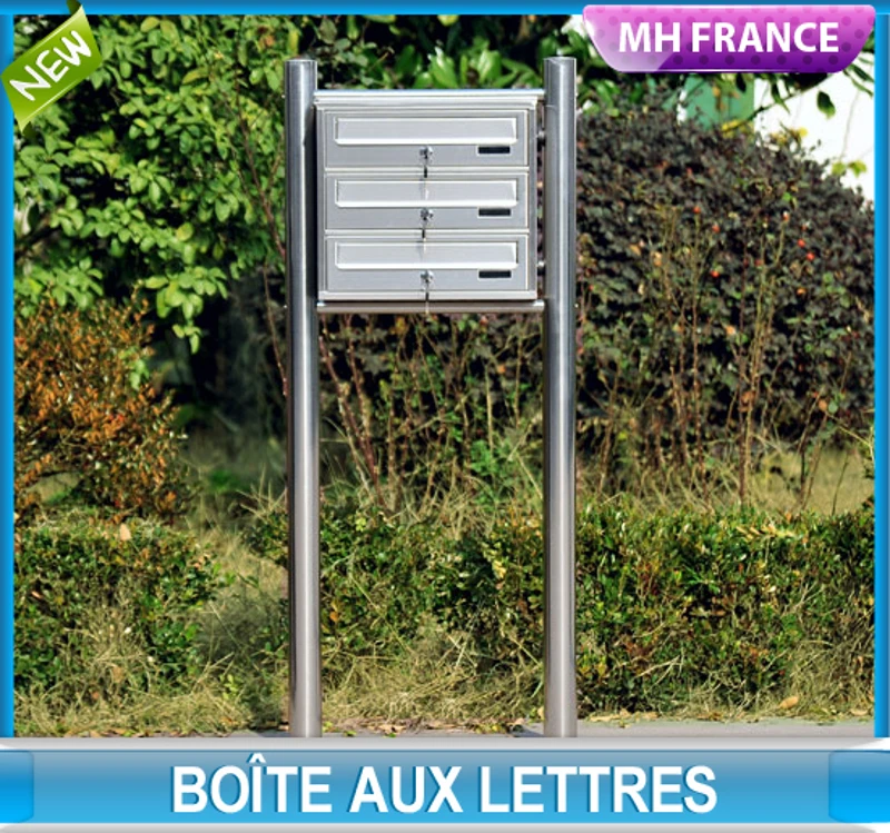 3 Buzones Acero Inoxidable 40x128x27 cm (L x Al x P) buzon de cartas sistema de caja correo 2 llaves / buzon