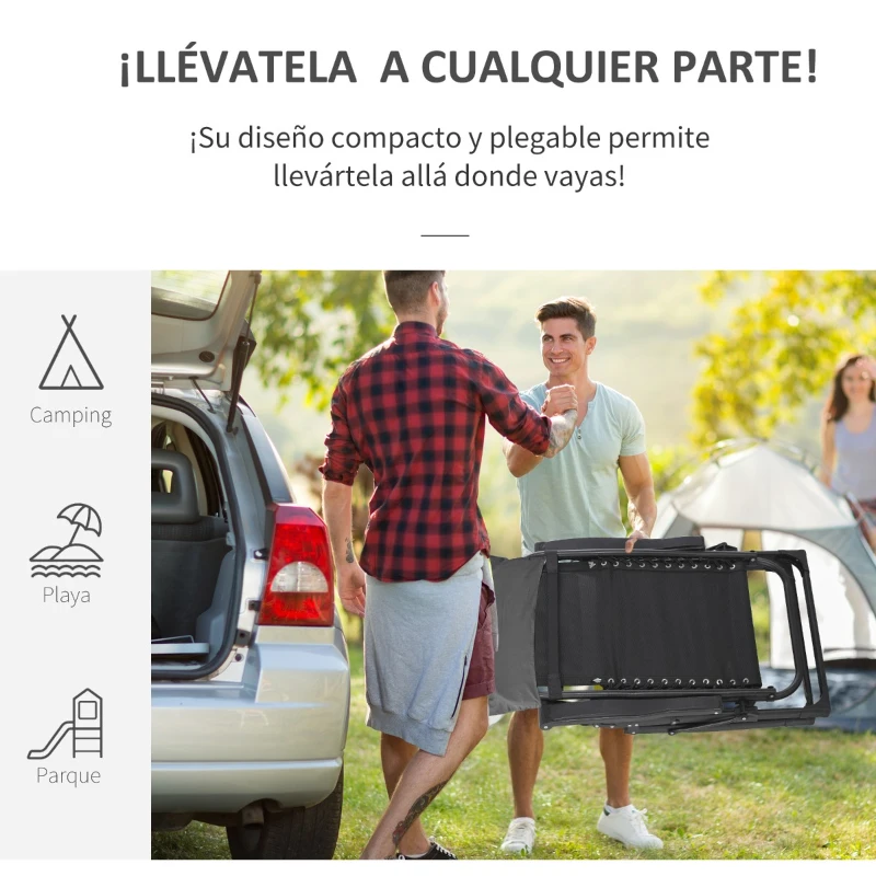 Outsunny Tumbona Plegable Silla Reclinable con Cojín Extraíble Acolchado de Texteline para Patio Playa Jardín Carga 120 kg 90x65x110 cm Gris