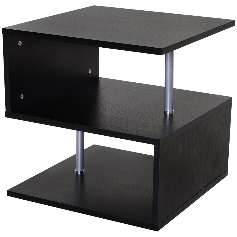 HOMCOM Mesa de Centro Café Mesa Auxiliar de Salón de Forma S con Compartimento Abierto 2 Niveles Diseño Elegante 50x50x50 cm Negro