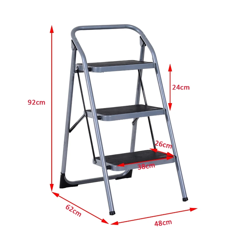 HOMCOM Escalera Plegable de Acero Taburete Escabel Base Antideslizante Tijera 2 Modelos (3 Peldaños)