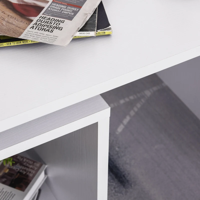 HOMCOM Mesa de Café Madera con Compartimento Abierto Mesa Baja Mesa de Centro Auxiliar Blanca Lacada 77x40x44cm