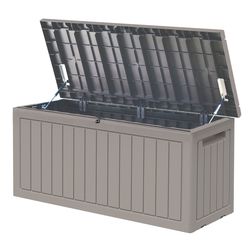 Outsunny Baúl de Almacenamiento Exterior 290L con Asas y Ruedas Incorporados Candado Arcón para Patio Jardín Piscina Carga Máx. 50 kg 124x52,5x56,5 cm Gris Claro
