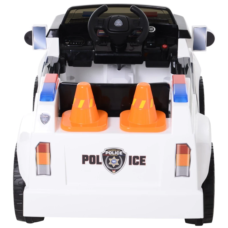 HOMCOM Coche de Policía Eléctrico para Niño con Mando a Distancia Vehículo de Policía con Música y Luces Doble Apertura de Puerta Batería 6V Carga 30kg 106.5x66x52.6cm 3 Años+