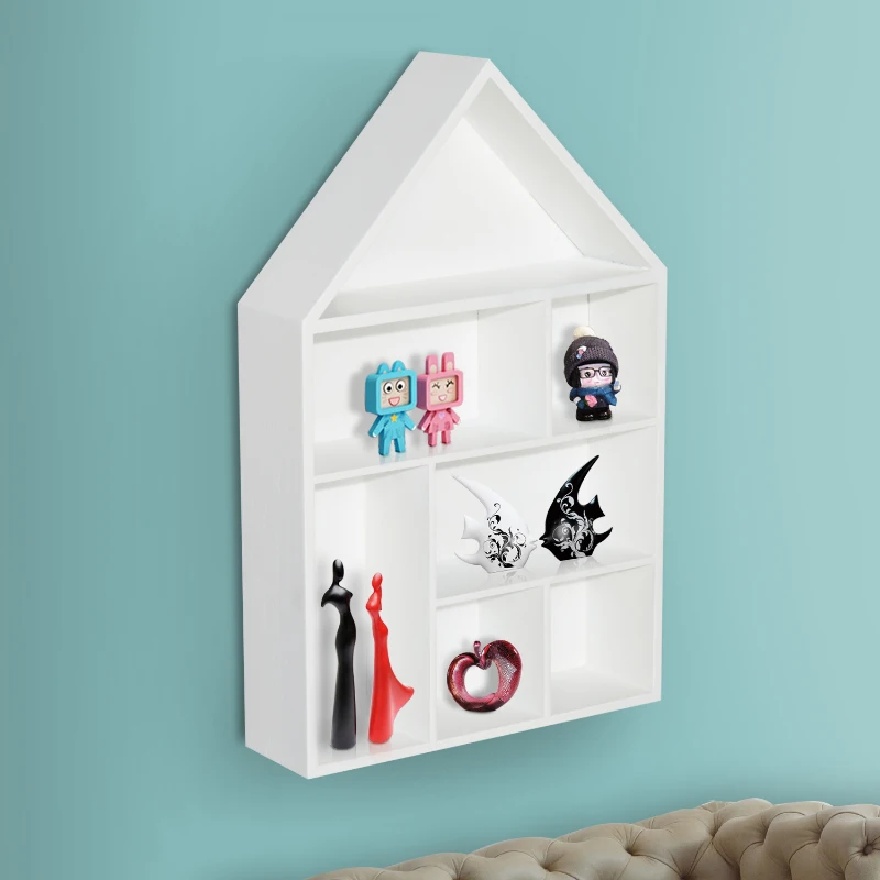 HOMCOM Estantería Colgante de Pared Redonda Casita Corazón de Madera Mueble Decorativo y Original 35.5x6.5x35.5cm (Casita, Blanco)