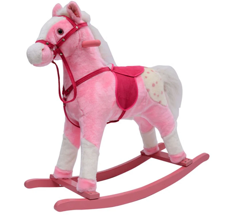 Outsunny - Caballito balancin de peluche Color ROSA para niños a partir de 3 años caballo mecedora