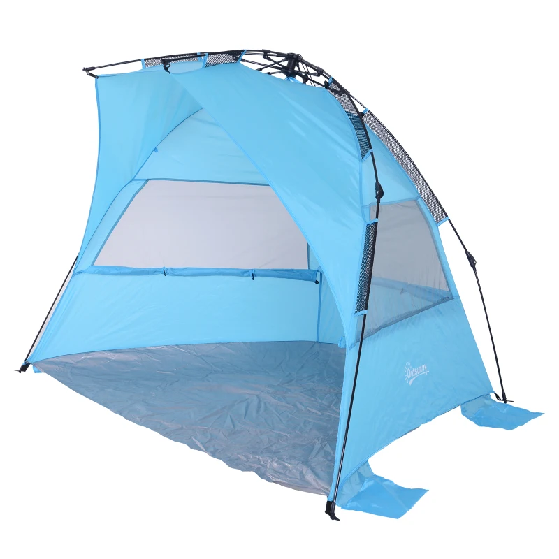 Outsunny Tienda de Playa Pop-up Automática de Campaña Toldo Refugio de Playa Impermeable Protección UV Portátil y Plegable