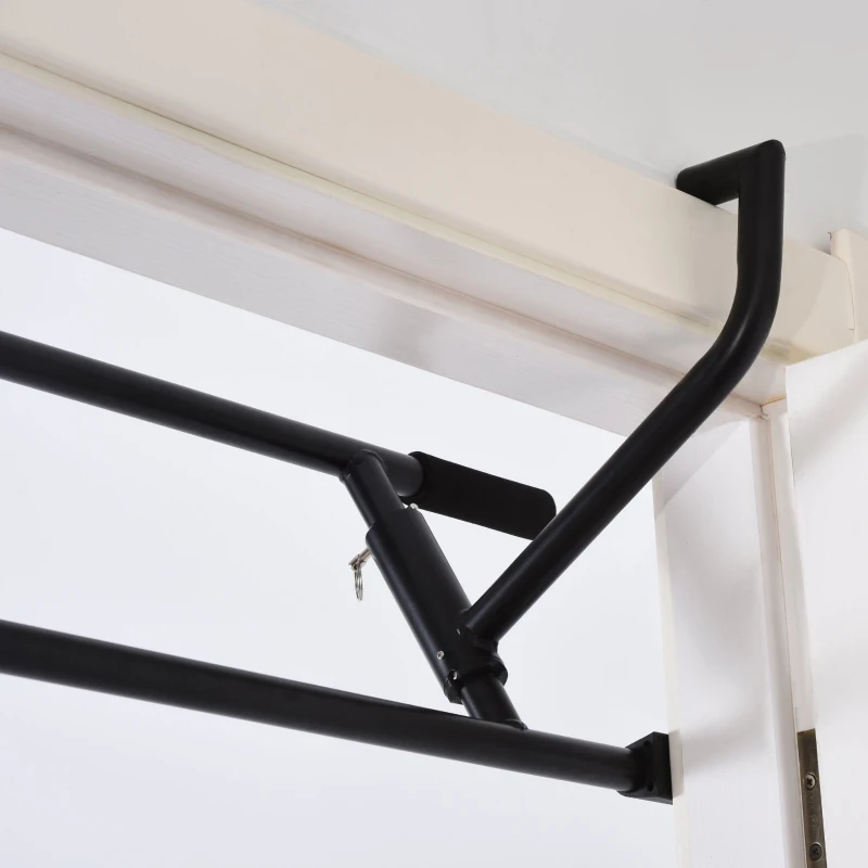 HOMCOM Barra de Pullup Plegable Barra de Dominadas Ajustable para Puerta Múltiple Uso para Ejercicios de Acero 102x35x25 cm Carga 110 kg Negro