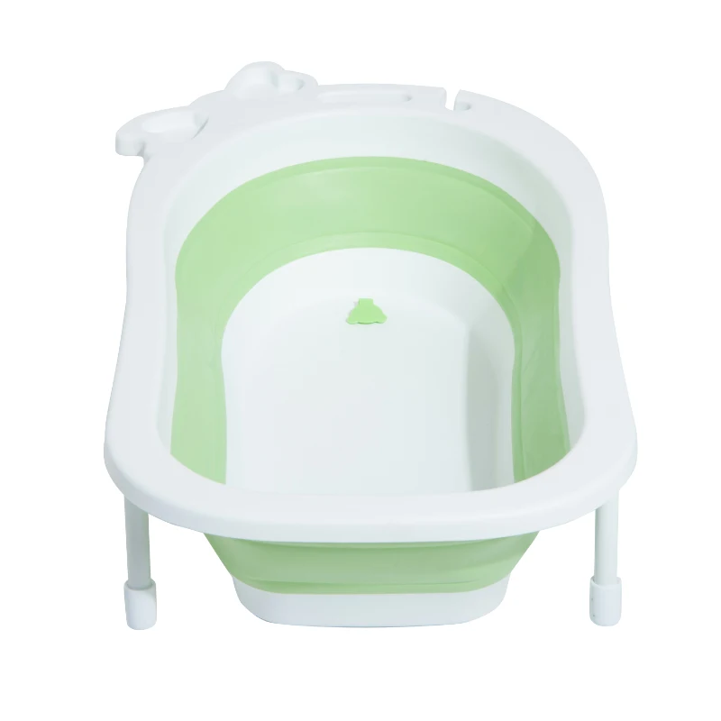 HOMCOM Bañera para Bebé y Niño para Baño Infantil Plegable Portátil y Segura Certificado EN71-1-2-3 Material PP+TPE Color Blanco y Verde 89x53.5x22cm