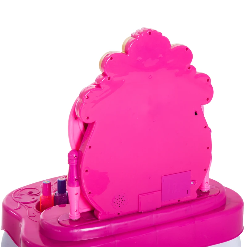 HOMCOM Tocador Infantil Princesa Mesita de Maquillaje con Luz y Sonido Secador de Pelo Sensor de Apertura Puerta Accesorios Includios Cajón Extraíble 43.5x31.5x72.5cm