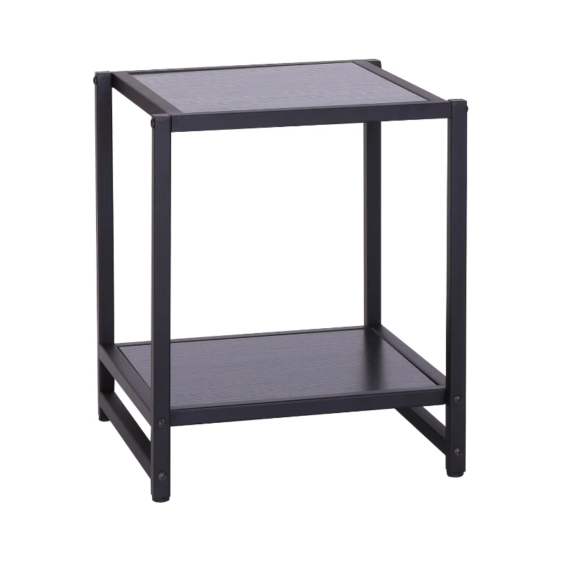 HOMCOM Mesa Auxiliar para Salón con 2 estantes de Madera 38x38x45,7cm Color Negro Estructura Metal…