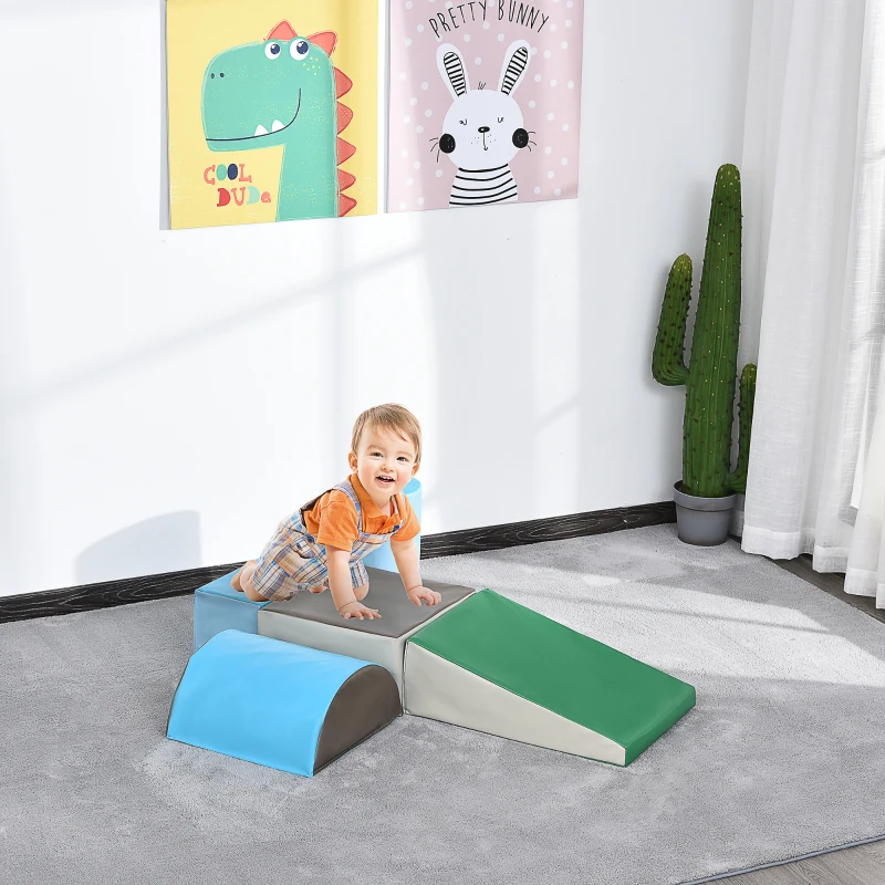 HOMCOM 5 Piece Climb and Crawl Activity Play Set Soft Foam Blocks for Baby Toddler Preschooler Indoor Play Equipment Learning Toys Blue