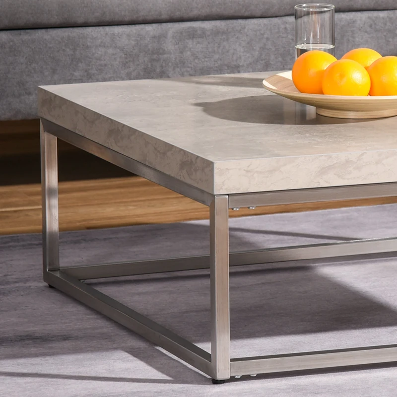 HOMCOM Mesa de Centro Cuadrada Mesa Auxiliar Multifuncional con Marco de Acero Inoxidable Estilo Moderno para Salón Sofá 80x80x34 cm Gris Cemento