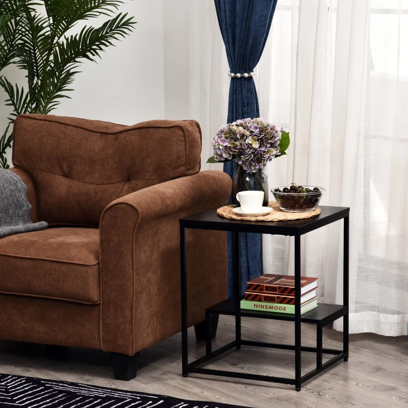 Mesa de Centro para Salón con Estante Inferior Mesilla de Noche Mesita Auxiliar para Dormitorio 46x46x57cm Negro