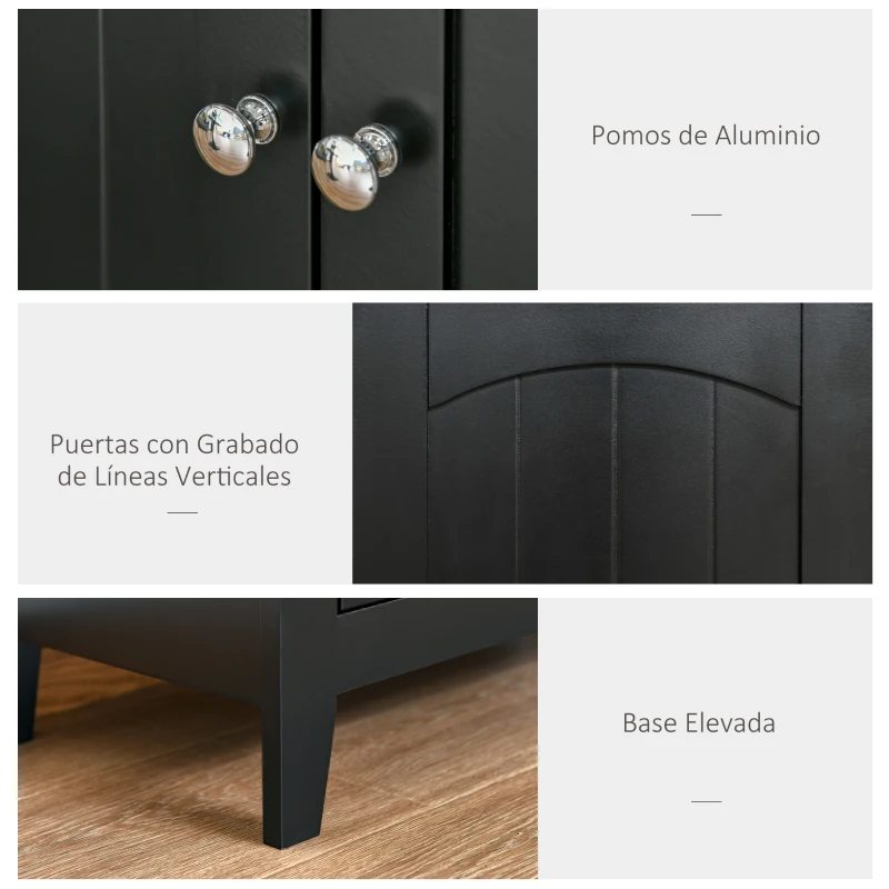 HOMCOM Aparador de Cocina Mueble Auxiliar de Almacenaje con 2 Puertas y Estantes Ajustables para Salón Baño Entrada 70x30x90 cm Negro