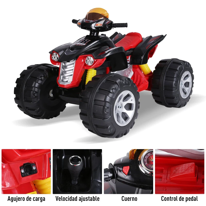HOMCOM Quad Eléctrico Infantil Coche Eléctrico Cuatrimoto Niño Batería 12V Con Altavoces y Música Carga 40kg