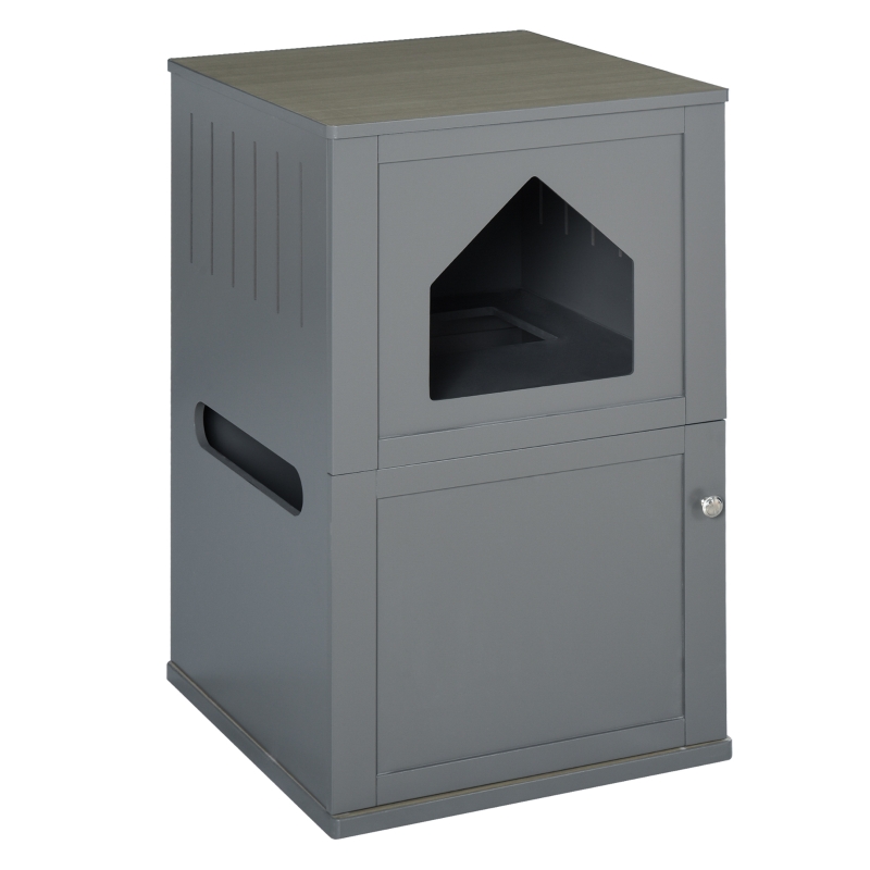 PawHut Double-Decker Cat Litter Box 2 Story Pet Crate Luxury Toilet House, Grey